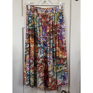 Vintage 80s Fritzi Of CA Skirt Colorful Boho Womens L Large Button Down Skirt